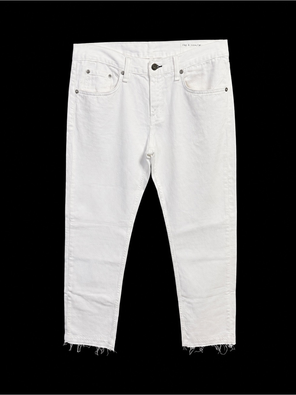 Rag & Bone/JEAN White Aged Release Cropped Straight Jeans Raw Hem